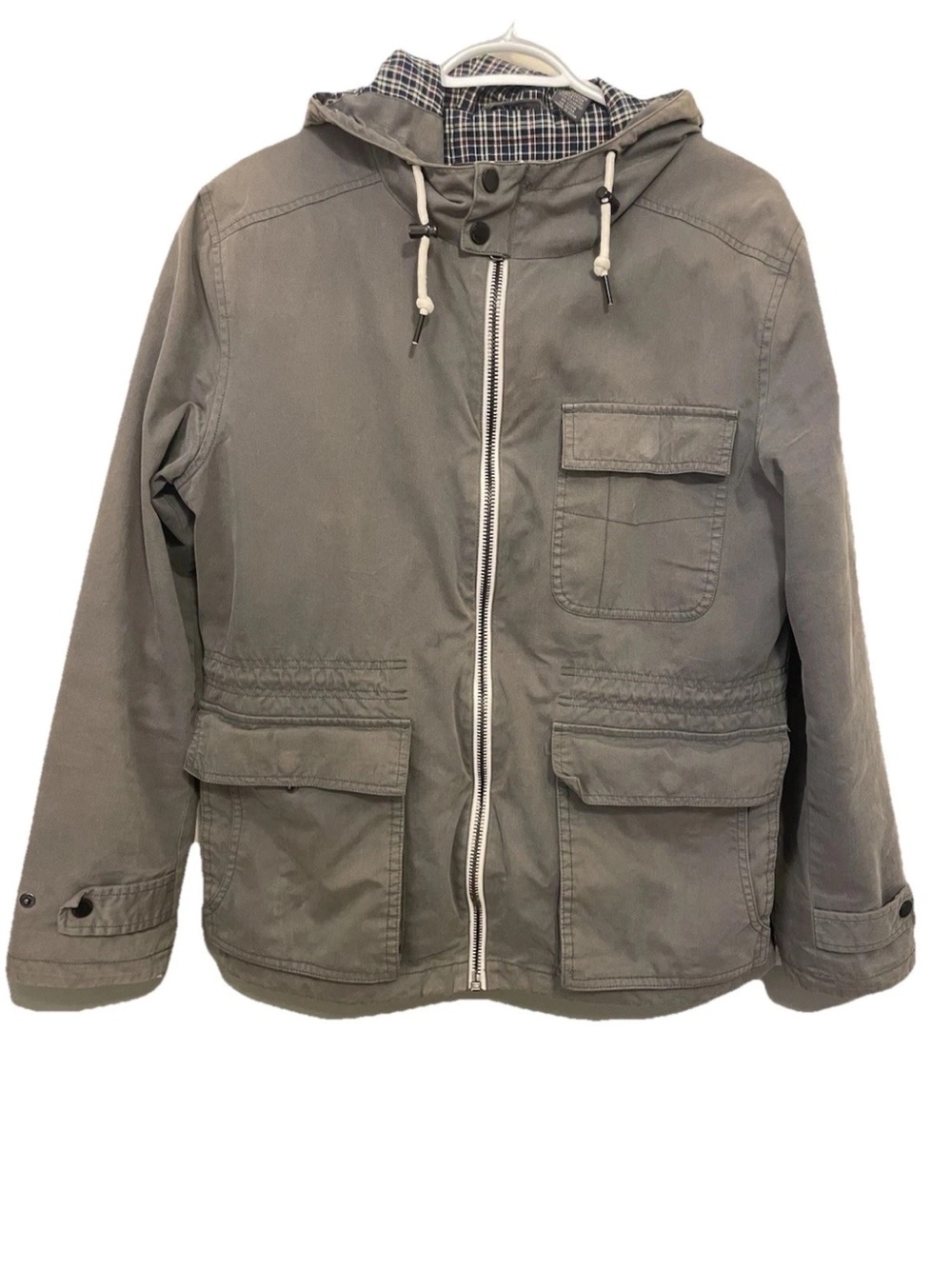 Ben Sherman Mens Grey Plaid Interior Full Zip Chore Coat Jacket Medium
